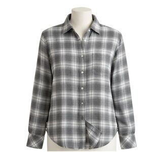 Rails Womens Medium Boyfriend Plaid Flannel Shirt Gray White Button Up